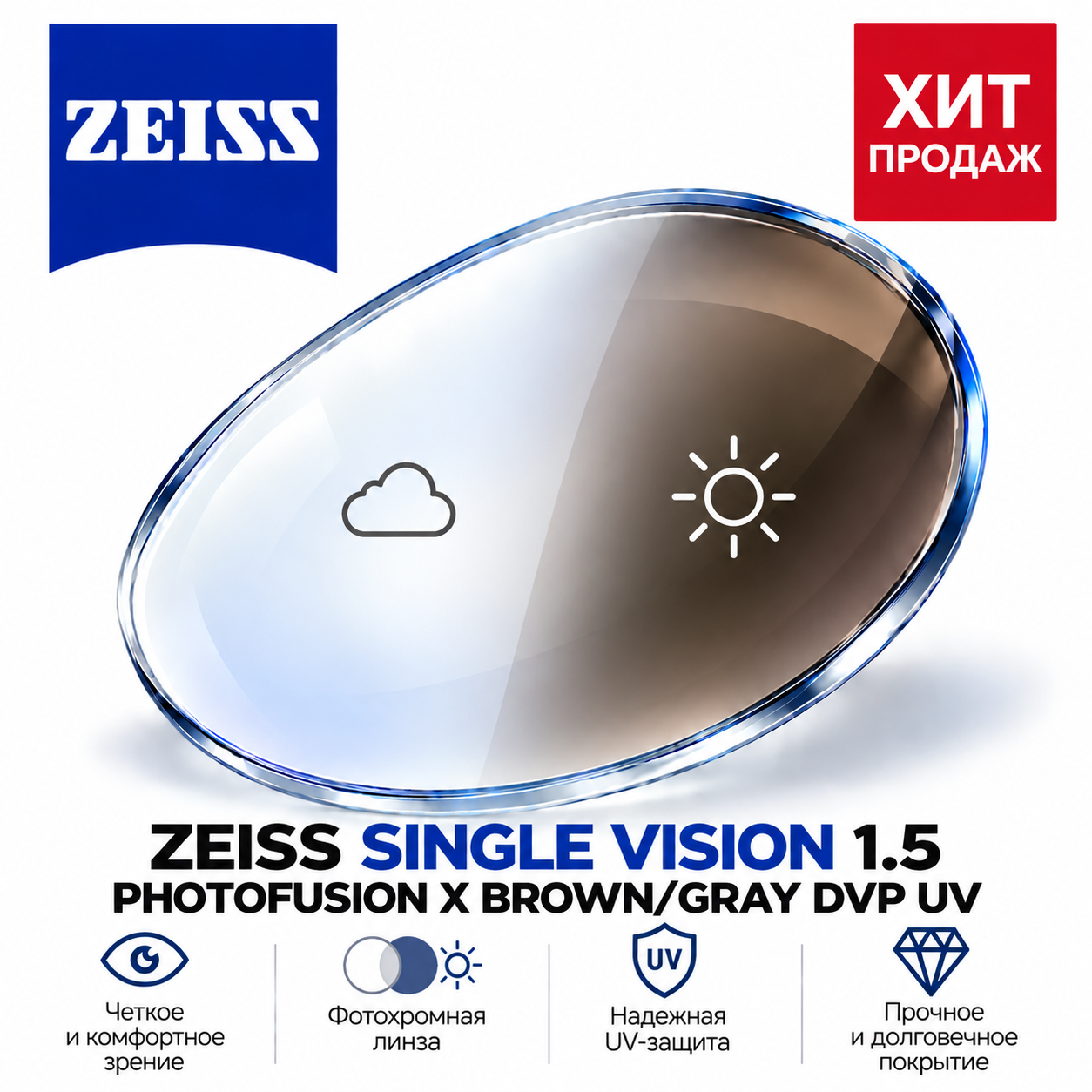 ZEISS SINGLE VISION 1.5 PHOTOFUSION X BROWN/GRAY DVP UV