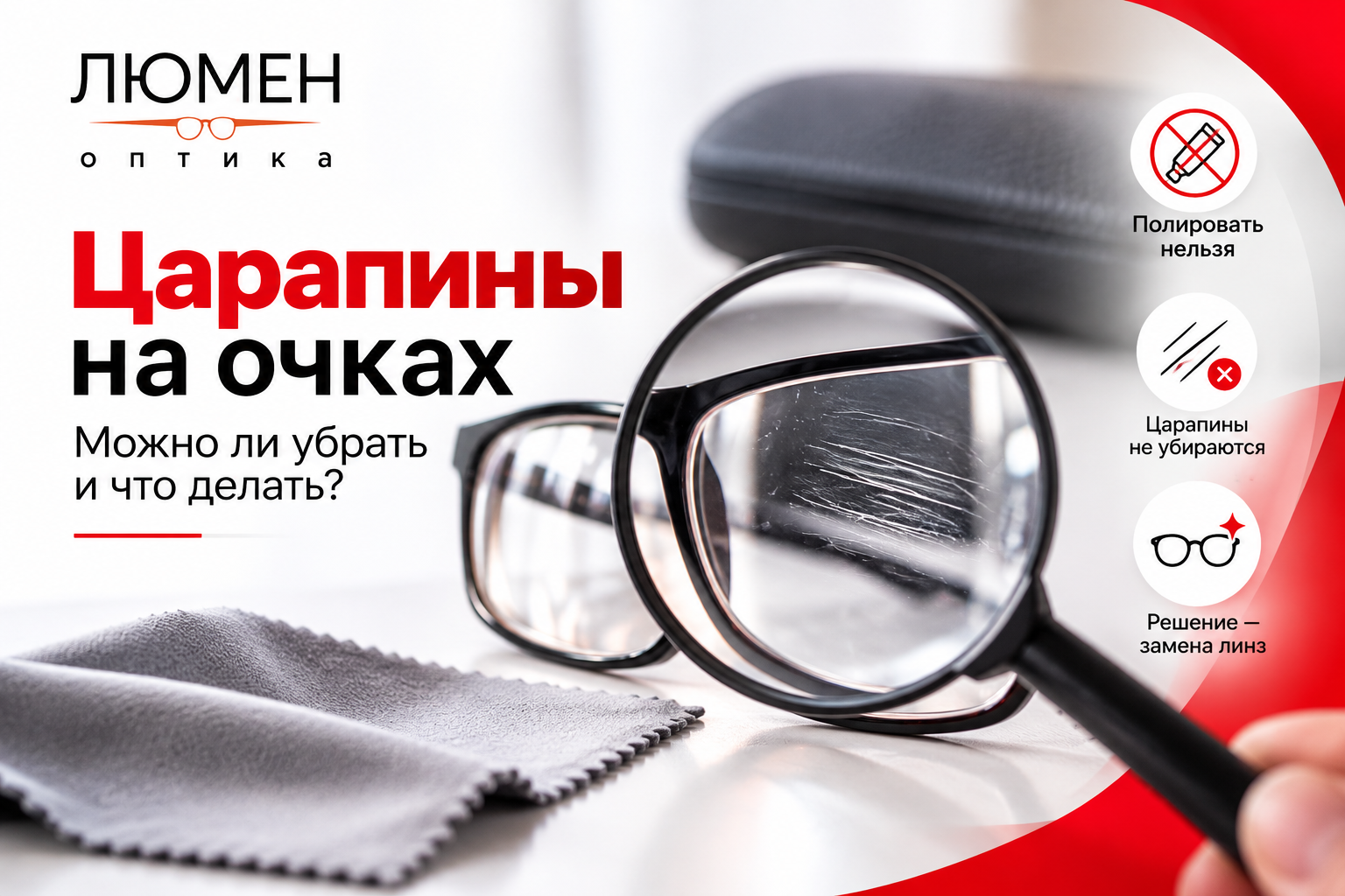 как убрать  царапины с очков